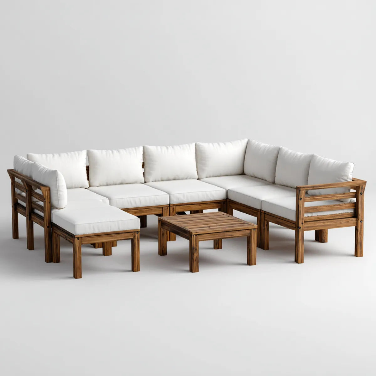 Sofa ogrodowa, Taras Lounge zestaw kanapa z stołem biały brązowy 250 x 250 cm Acacia drewna