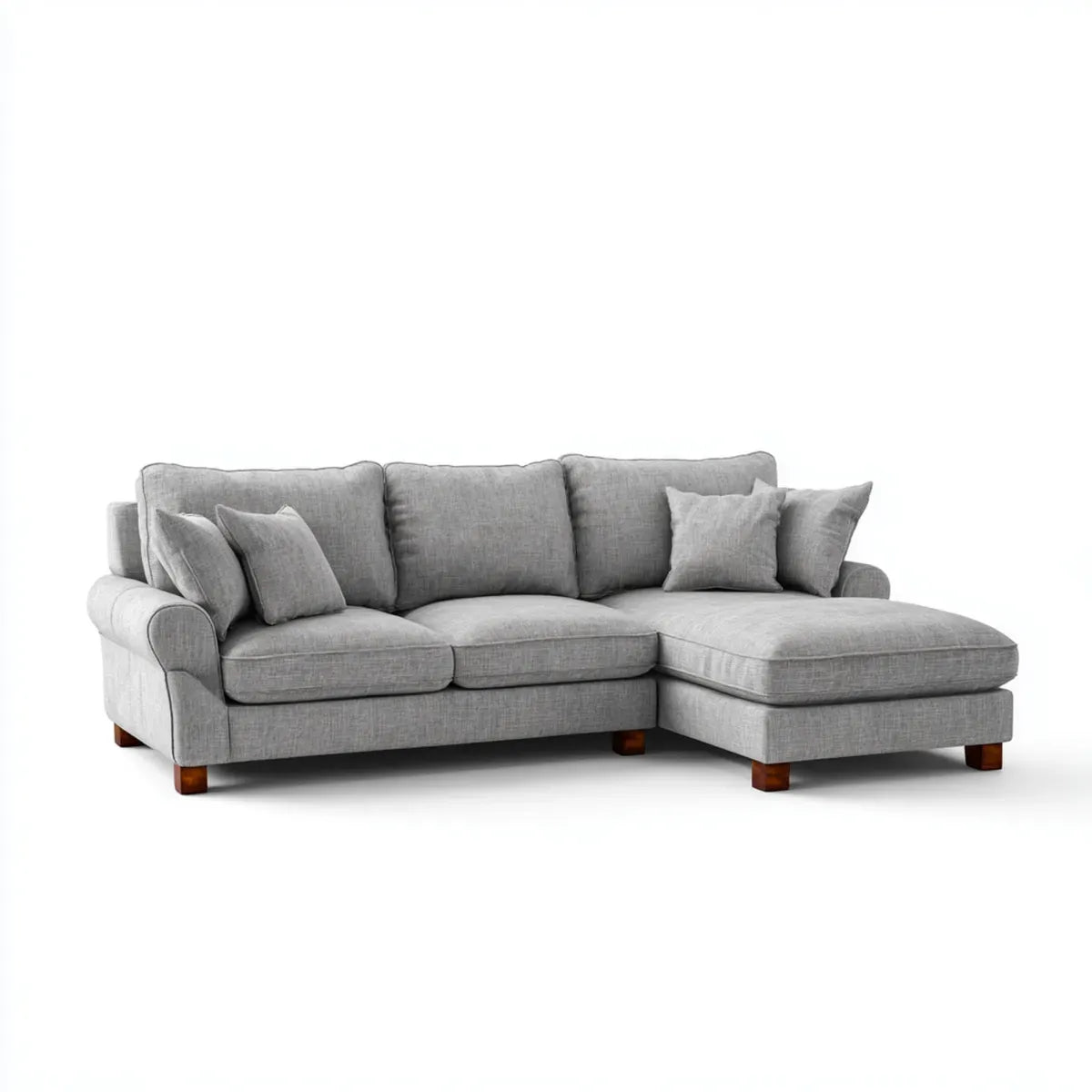 Sofa, Kanapa narożna z pianką poliestrową szezlongiem Szara 260 x 160 x 85 cm