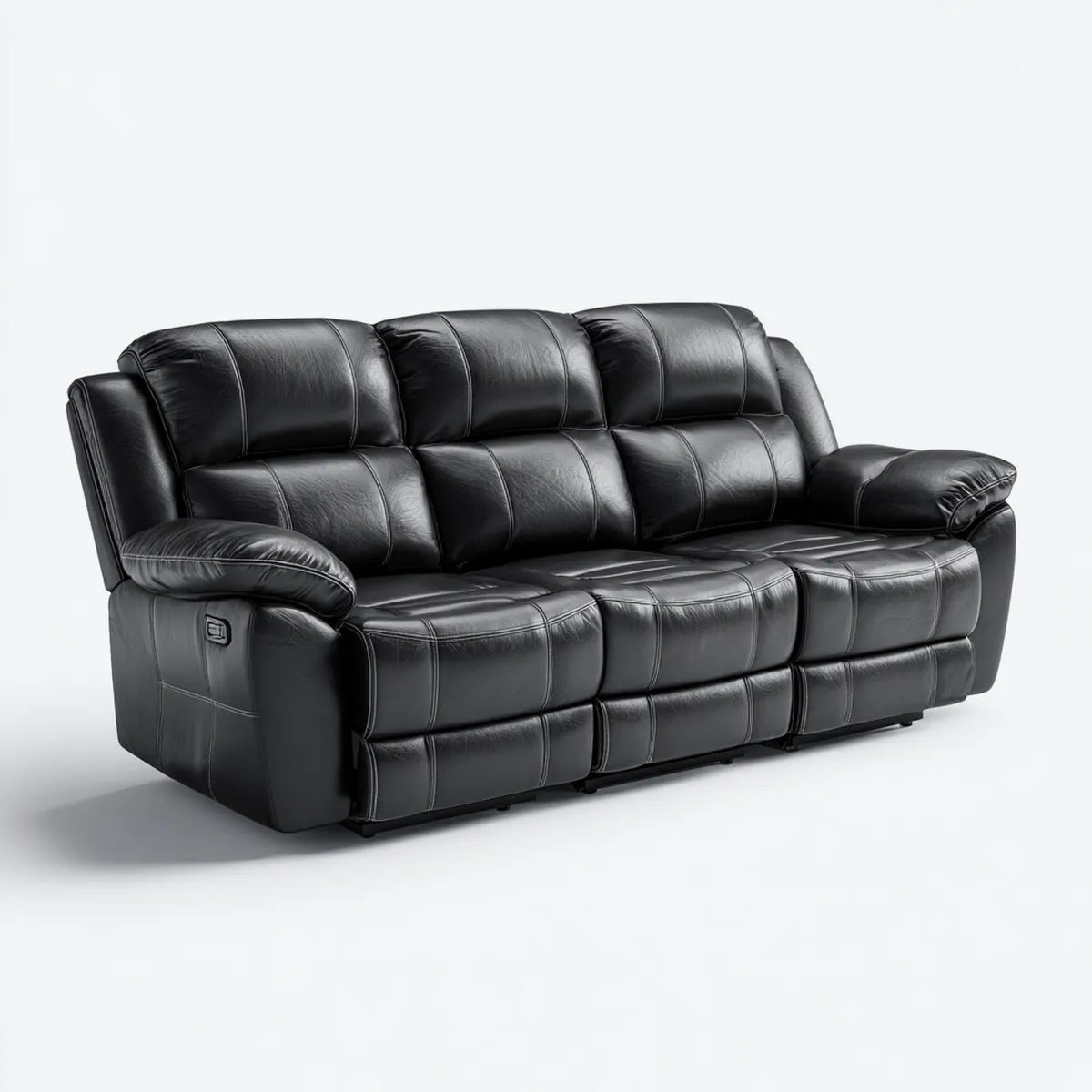 Sofa, 3-osobowy fotel sofa Relax czarny wykonany ze sztucznej skóry PU z funkcją rozkładania elektrycznego 210 x 95 x 102 cm