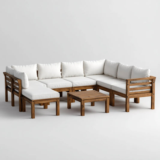 Sofa ogrodowa, Taras Lounge zestaw kanapa z stołem biały brązowy 250 x 250 cm Acacia drewna
