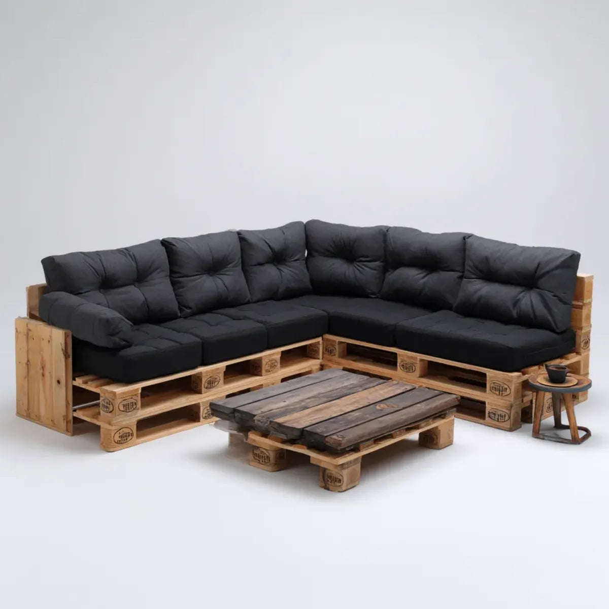 Sofa ogrodowa, Palety Lounge Zestaw czarny z litego stożkowego kształtu 240 x 200 x 80 cm