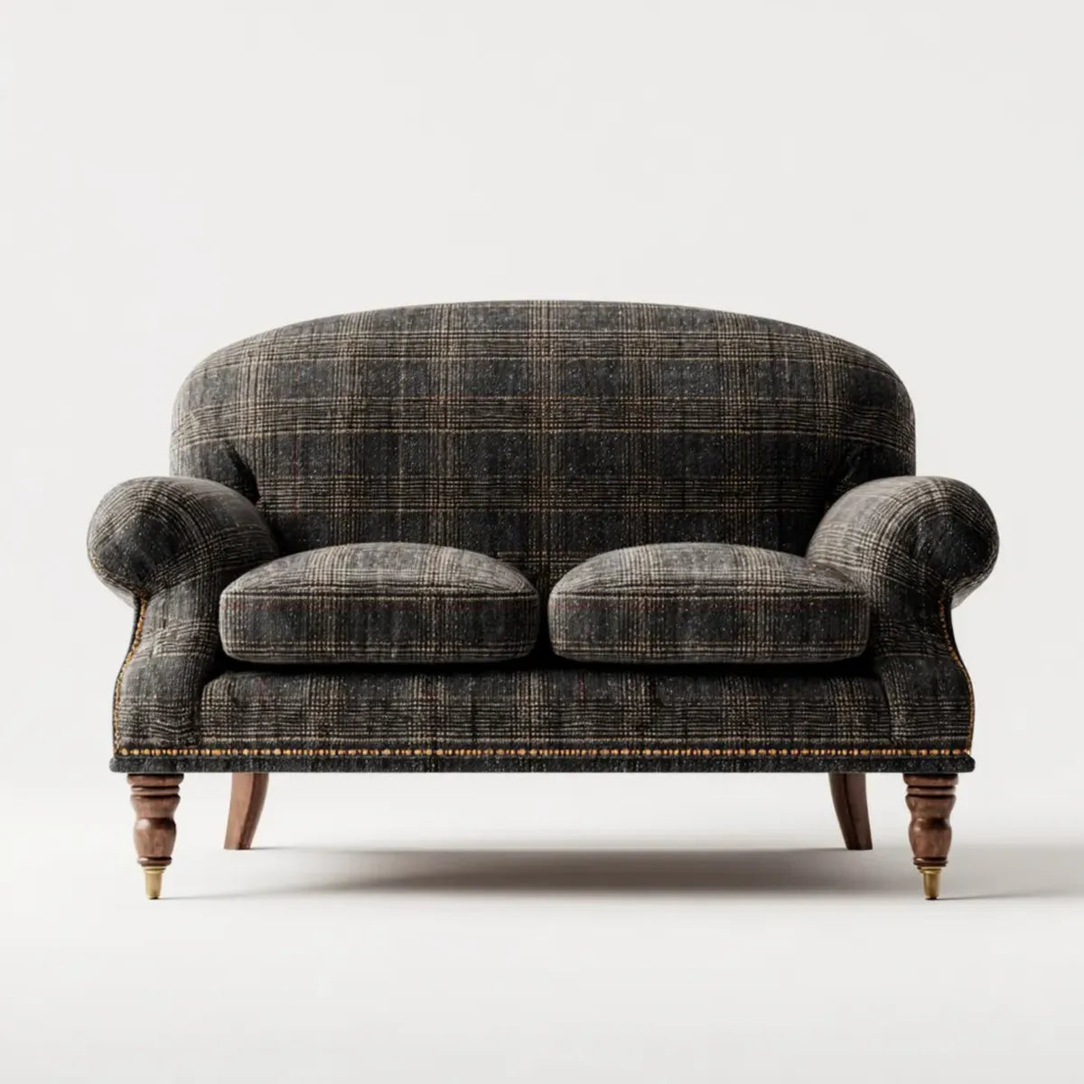 Sofa, 2-fotela ciemnoszara do kwadratu 145 x 82 x 90 cm z tapicerką poliestrową litych łap z drewna