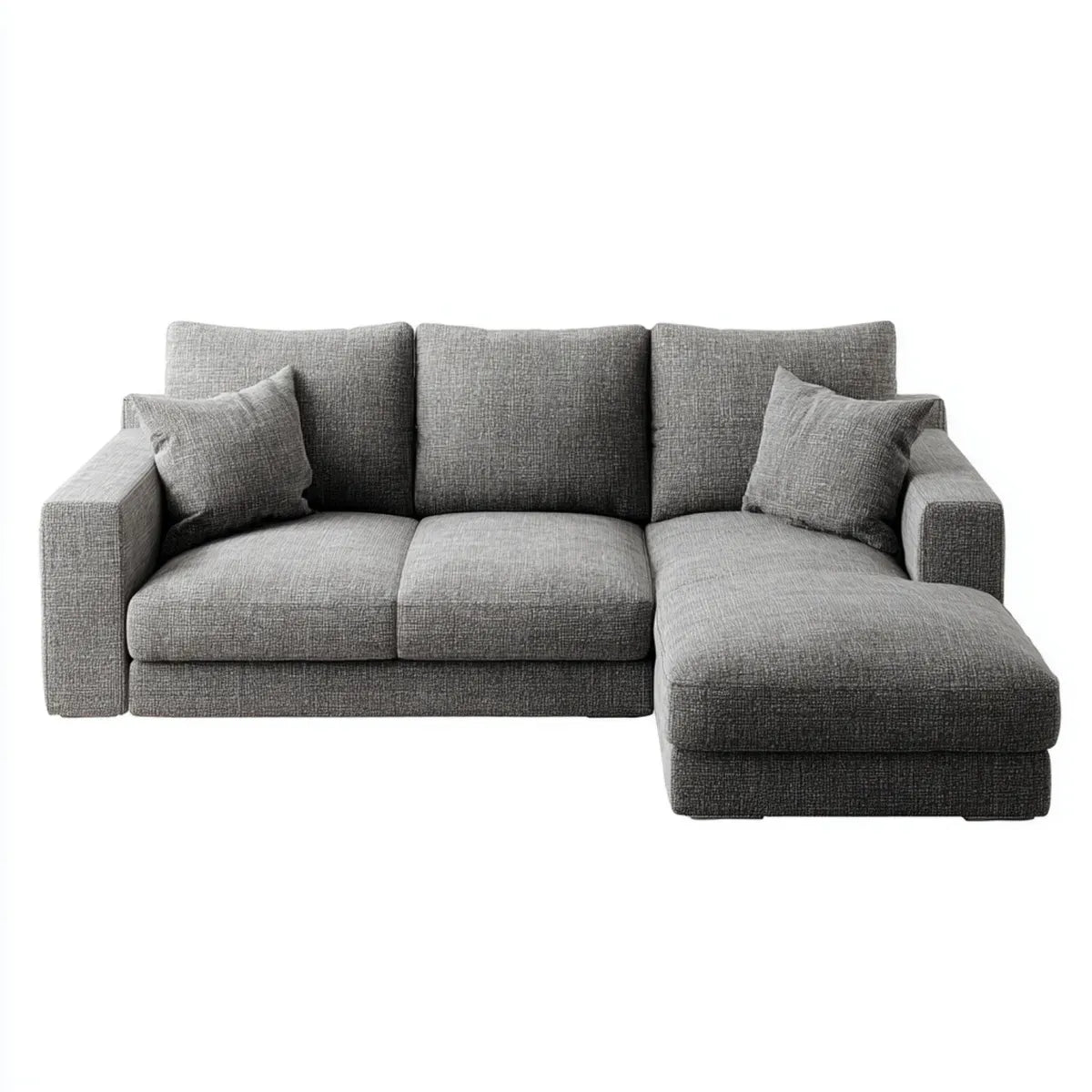 Sofa, 3-osobowa kanapa narożna z rekamerką w prawej szarej, 260 x 160 x 85 cm poliestrowej prostokątnej