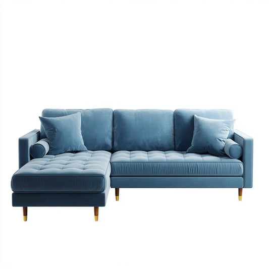 Sofa, Kanapa narożna z szezlongiem Niebieski 245 x 155 x 86 cm poliestrowy aksamit w kształcie L
