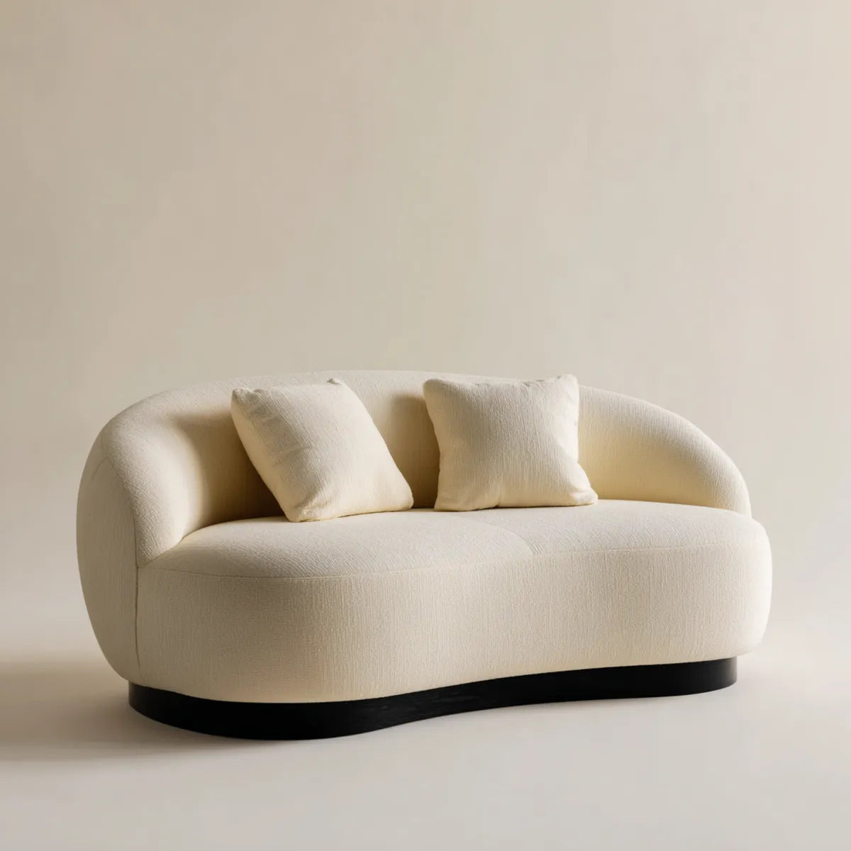 sofa 2-osobowa krem biały 180 x 90 x 75 cm poliestrowy bookle zaokrąglony kształt