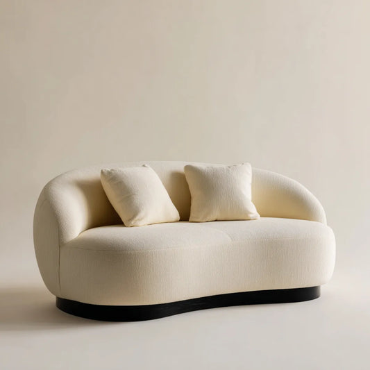 sofa 2-osobowa krem biały 180 x 90 x 75 cm poliestrowy bookle zaokrąglony kształt