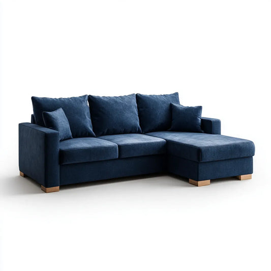 Sofa, Kanapa narożna z granatowym dzbankiem 240 x 160 x 85 cm pianka poliestrowa prostokątna