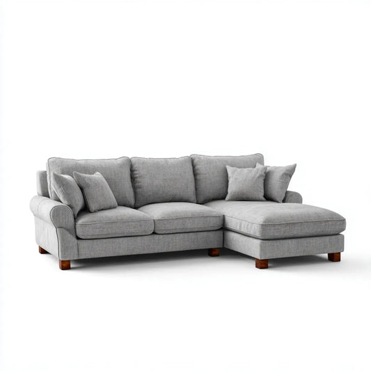 Sofa, Kanapa narożna z pianką poliestrową szezlongiem Szara 260 x 160 x 85 cm