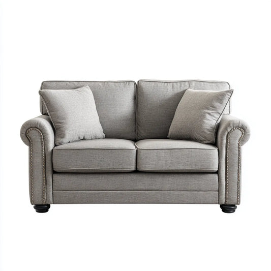 Sofa, 2-fotela szara z 2 poduszkami 160 x 90 x 90 cm poliestrowe drewno lite prostokątne