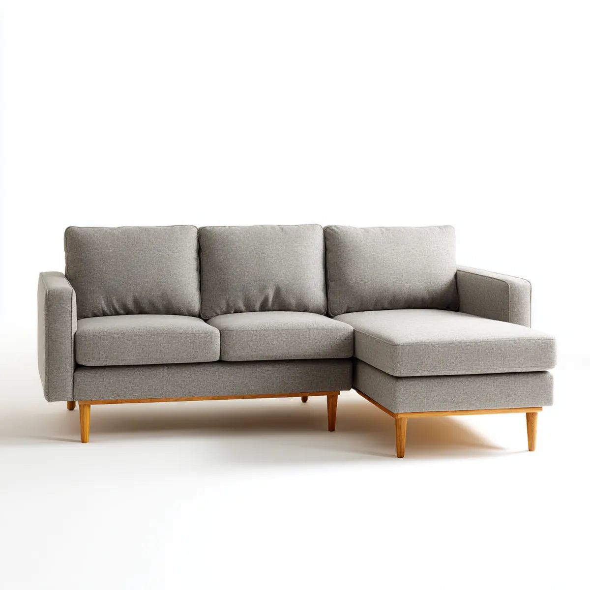 Sofa, Kanapa narożna z prawego, szarego rekameru 230 x 150 x 85 cm poliestrowego litego drewna o kształcie L