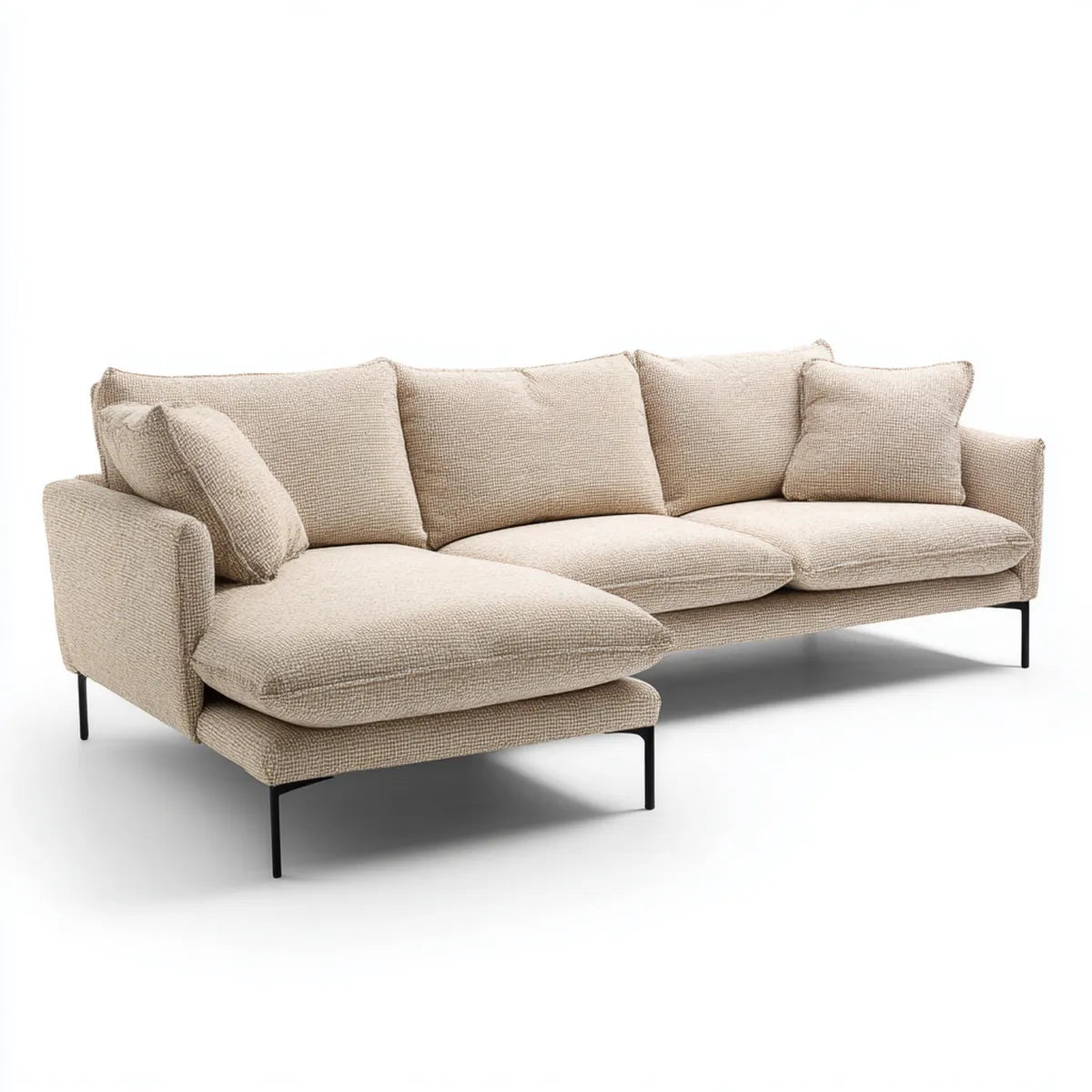 Sofa, Kanapa narożna z ottomanem w lewym beżu 280 x 170 x 85 cm tapicerka poliestrowa kształt litery L