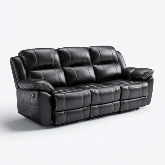 Sofa, 3-osobowy fotel sofa Relax czarny wykonany ze sztucznej skóry PU z funkcją rozkładania elektrycznego 210 x 95 x 102 cm