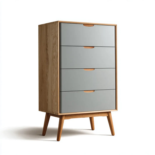 Komoda, Sypialnia Wysoka Kocioł Szara Dach 80 x 40 x 140 cm z MDF i Dąb naturalny prostokątna z 4 szufladami