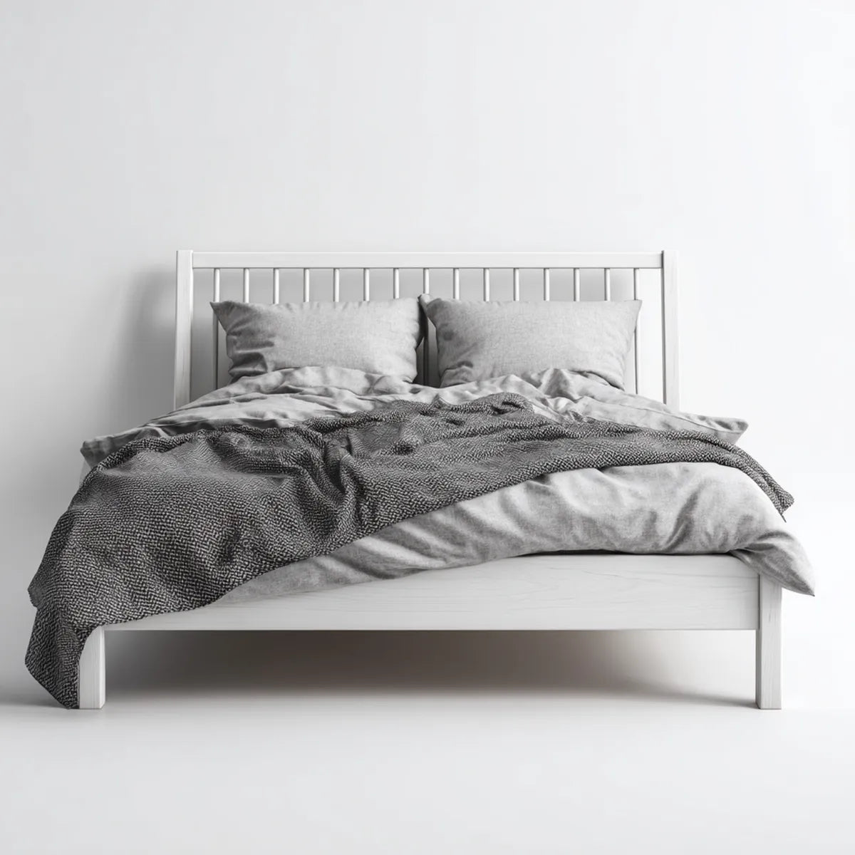 Łóżko podwójne białe 160 x 200 cm w prostokątnym litym drewnie