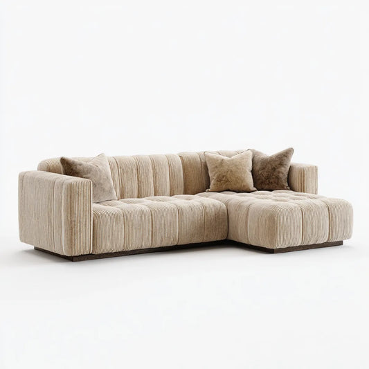 Sofa, Kanapa narożna z prawego recyrkulatora beżowy 280 x 170 x 78 cm poliestrowy sznur