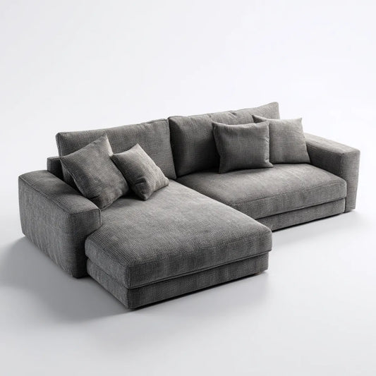 Sofa, Kanapa narożna z szarym, lewym rekamerem 280 x 170 x 85 cm poliestrowy kształt L