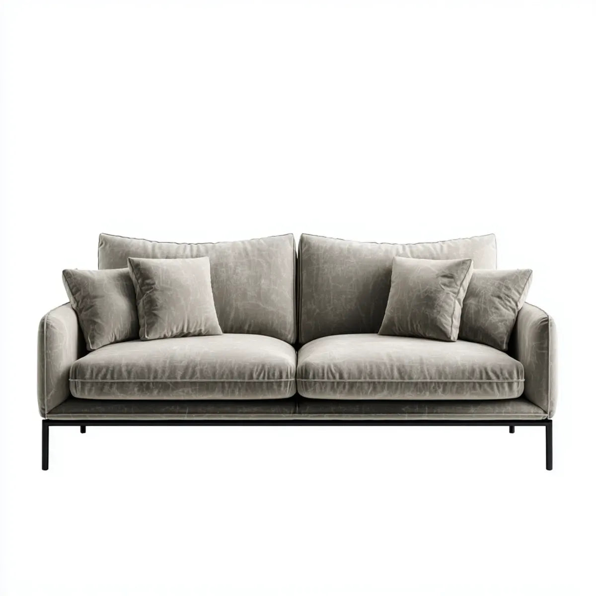 Sofa, 3- fotela szara 220 x 90 x 85 cm poliester włącznie prostokątna z ramą stalową