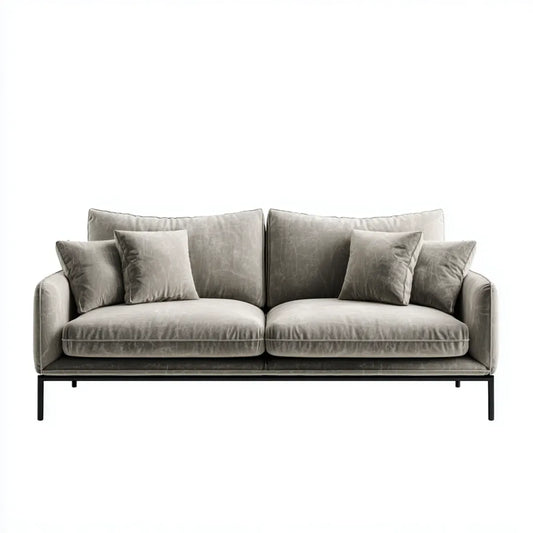 Sofa, 3- fotela szara 220 x 90 x 85 cm poliester włącznie prostokątna z ramą stalową