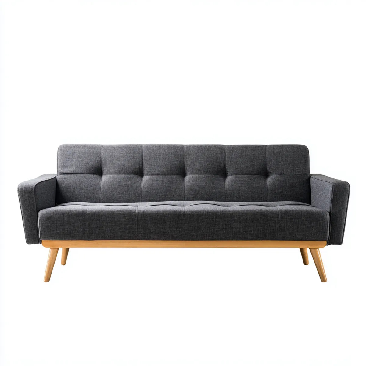 Sofa, 3-fotela ciemnoszara 205 x 81 x 86 cm tapicerka poliestrowa z litych nóżek z drewna prostokątne