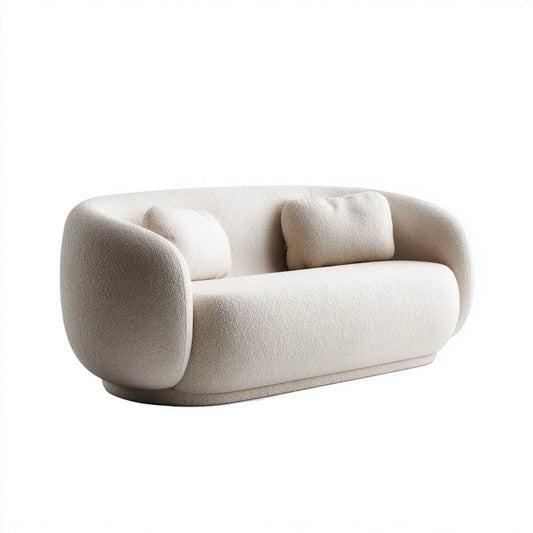 sofa 2-osobowa krem biały 180 x 90 x 75 cm poliestrowy bookle zaokrąglony kształt