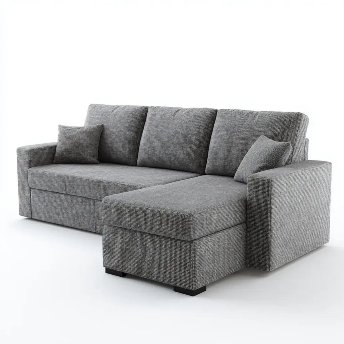 Sofa, Szara sofa narożna z tapicerką poliestrową o kształcie 220 x 145 x 85 cm