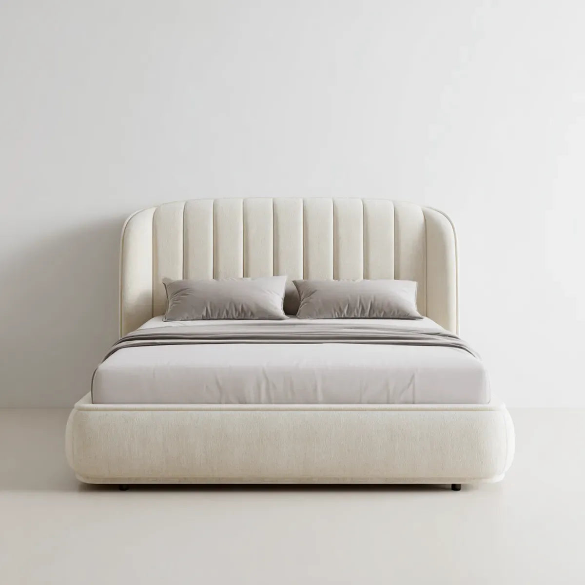 Łóżko podwójne Tapicerowane z kości słoniowej 160 x 200 cm w poliestrze z zaokrągloną deską zagłówkową