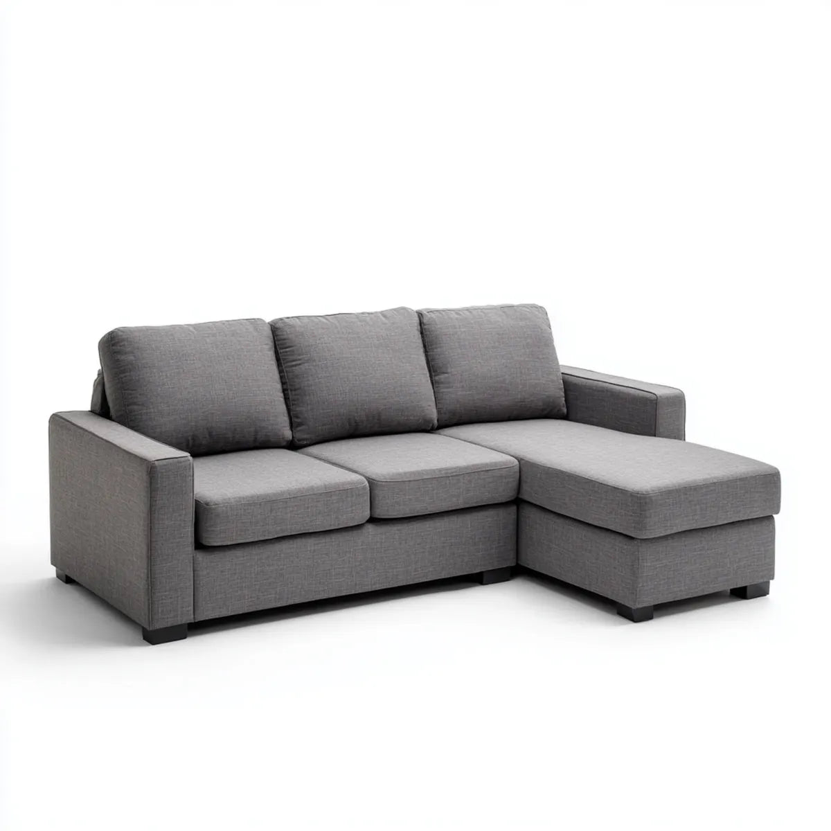 Sofa, narożna sofa 3- fotelik ciemny szary 220 x 145 cm poliester kształt litery L