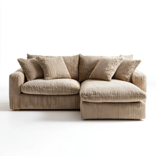 Sofa, narożna sofa Beżżowa 240 x 160 x 85 cm z pokrywą z pętelki z poliestru 3-osobowa kształt L